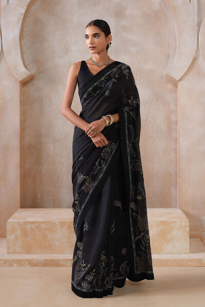 Ampelio Hand-embroidered Kantha Mul Saree - Black